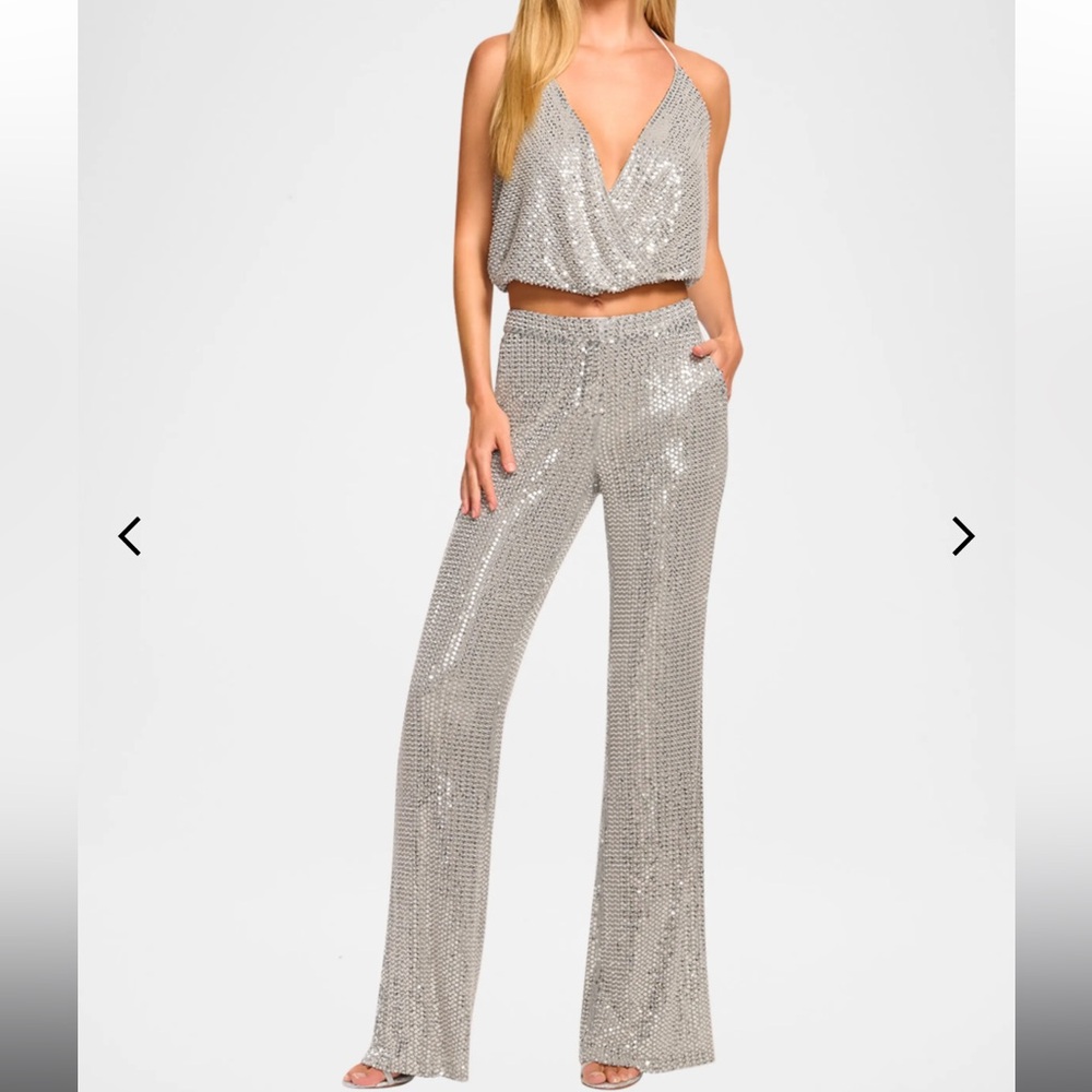 Ramy Brook Sullivan Beaded V-Neck Halter Top & Olivian Beaded Flare Pant NYE